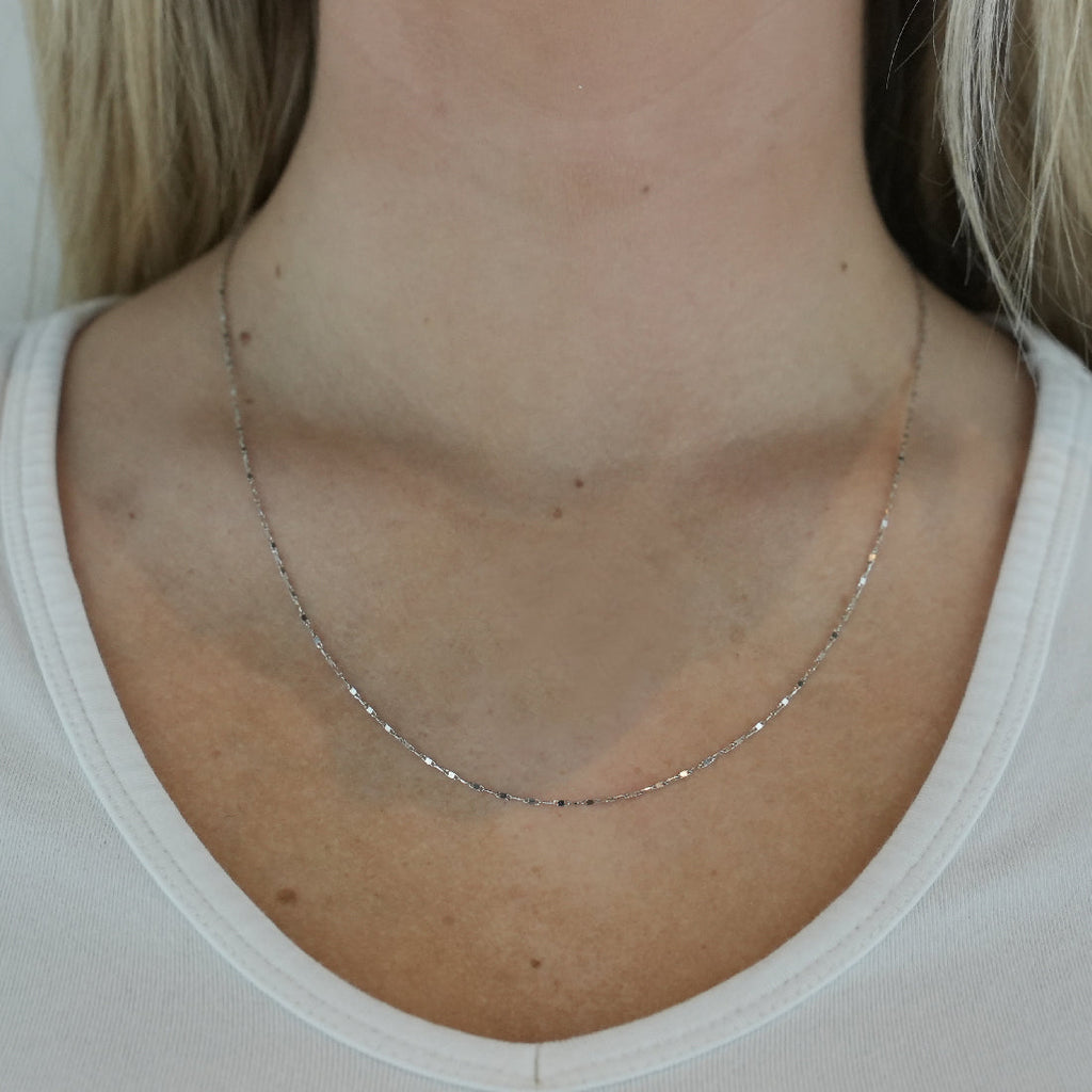 Cadena Oro Blanco 14k Espejo 50 cm, Ancho 1 mm