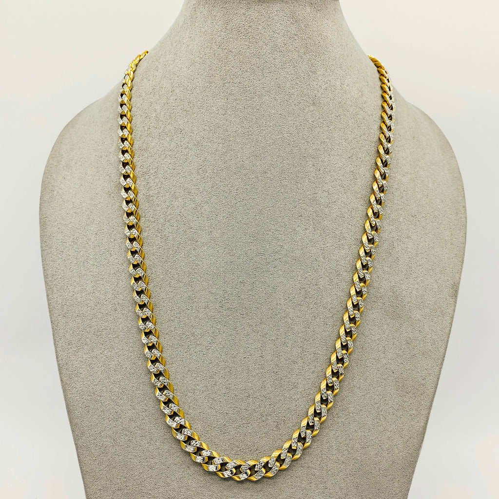 Cadena Oro 14k - Cubana Cerrada Diamantada de 60 cm, Ancho 8.2 mm