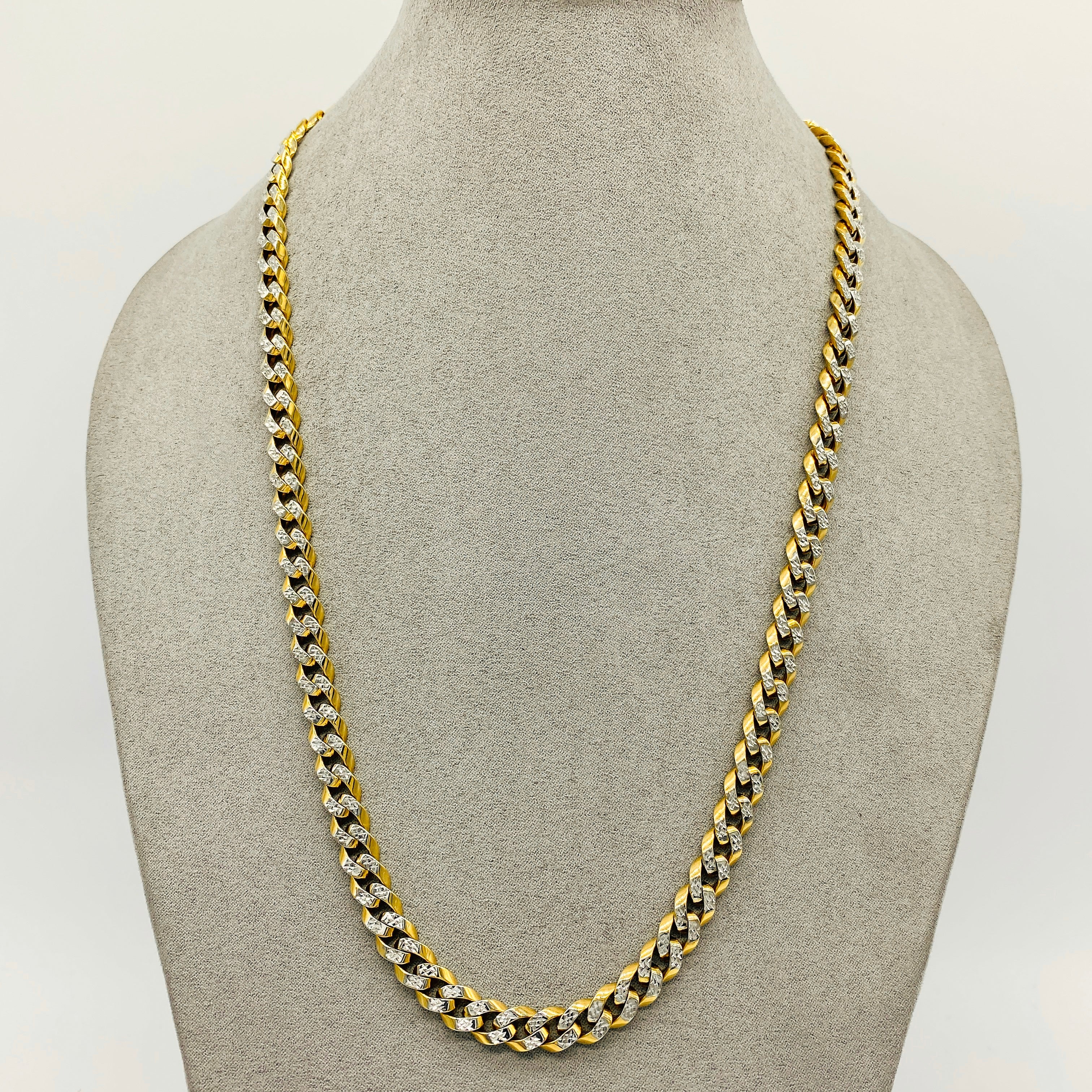 Cadena Oro 14k - Cubana Cerrada Diamantada de 60 cm, Ancho 8.2 mm