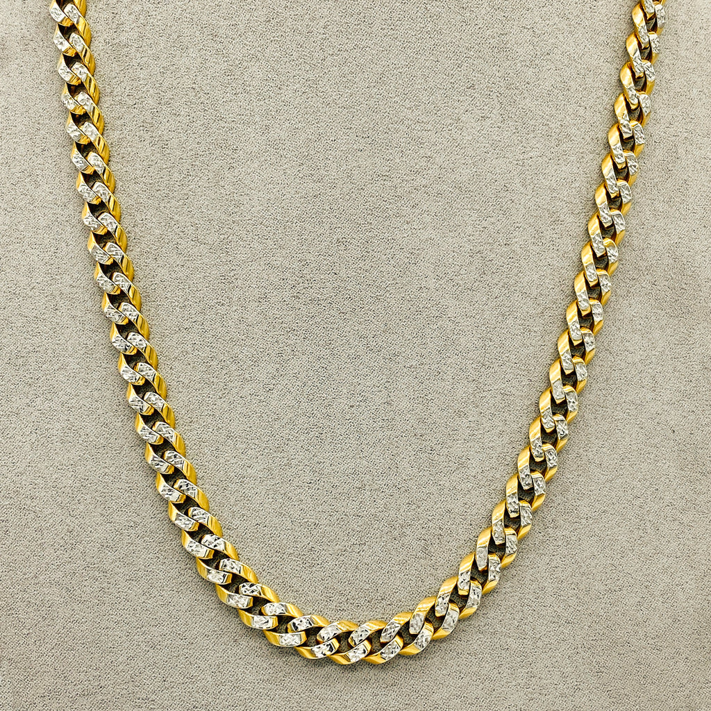 Cadena Oro 14k - Cubana Cerrada Diamantada de 60 cm, Ancho 8.2 mm