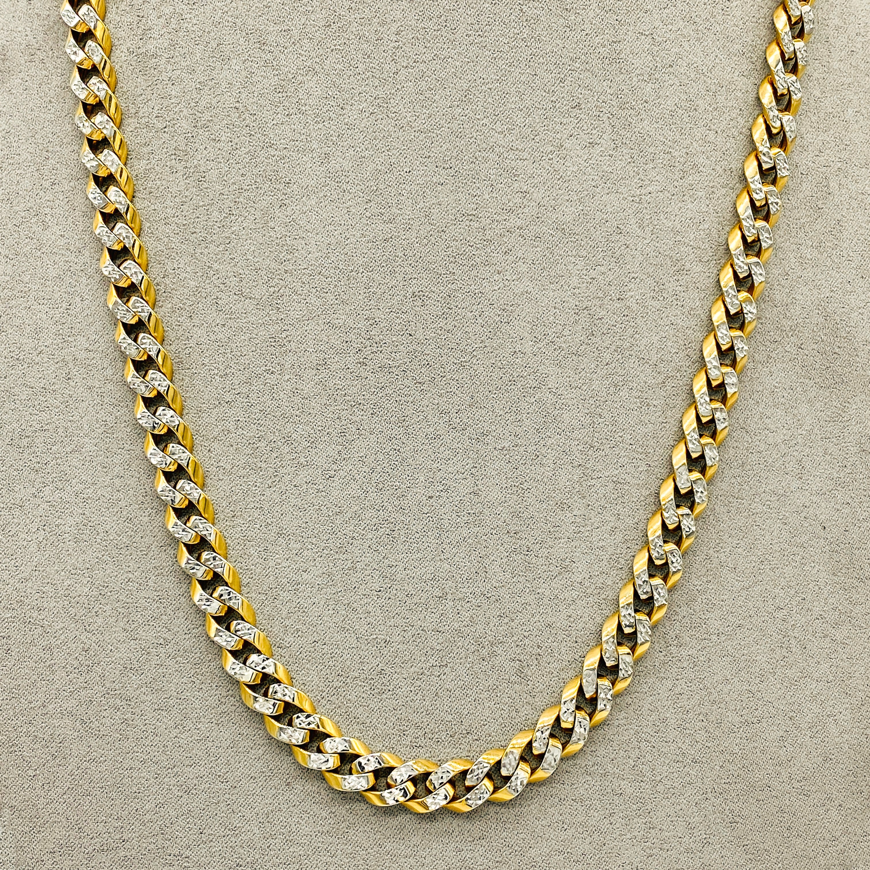 Cadena Oro 14k - Cubana Cerrada Diamantada de 60 cm, Ancho 8.2 mm