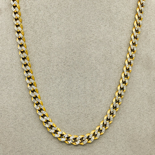 Cadena Oro 14k - Cubana Cerrada Diamantada de 60 cm, Ancho 8.2 mm