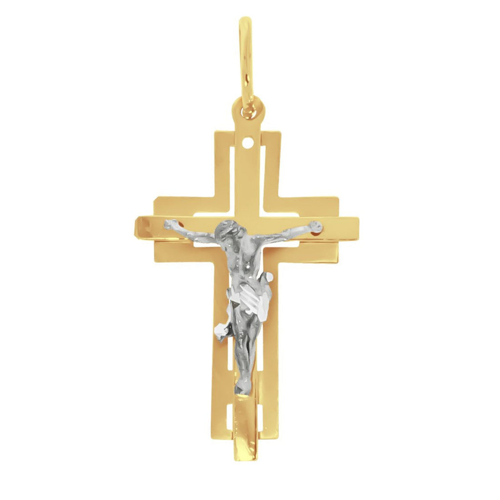 Cruz 3D Plana con Cruz sobre Cruz - Oro 14k