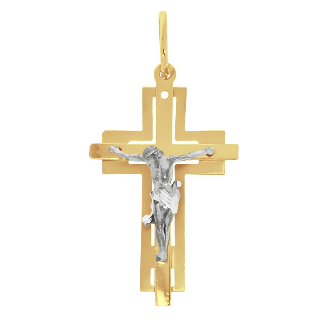 Cruz 3D Plana con Cruz sobre Cruz - Oro 14k