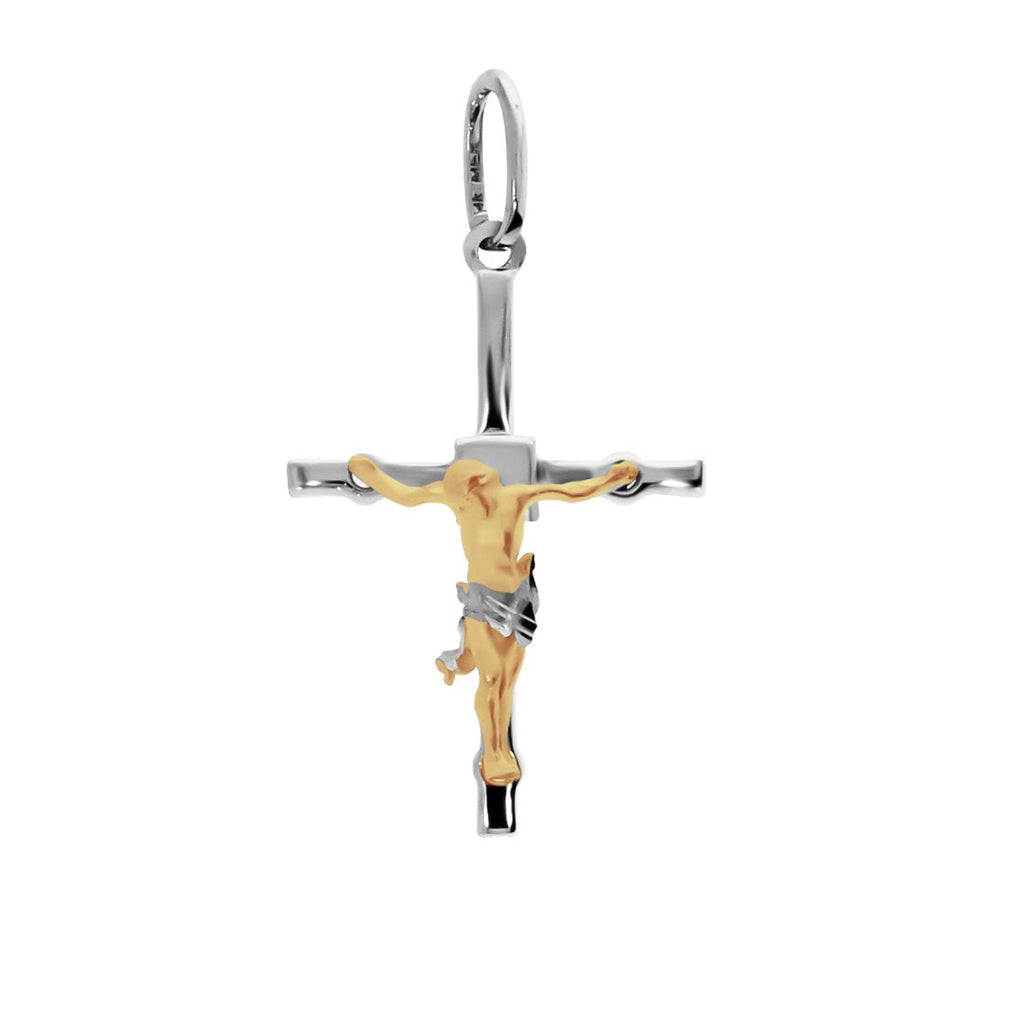 Cruz con Cristo Amarillo - Oro Blanco 14k