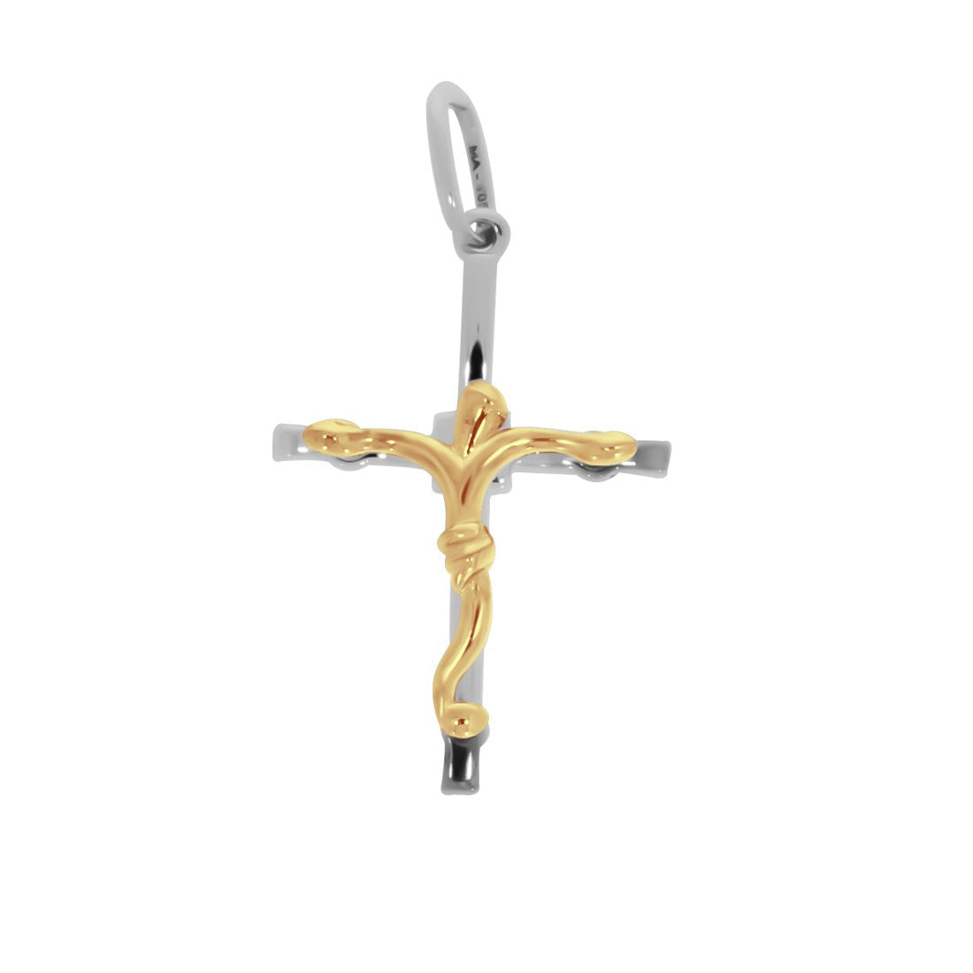 Cruz con Cristo Amarillo - Oro Blanco 14k