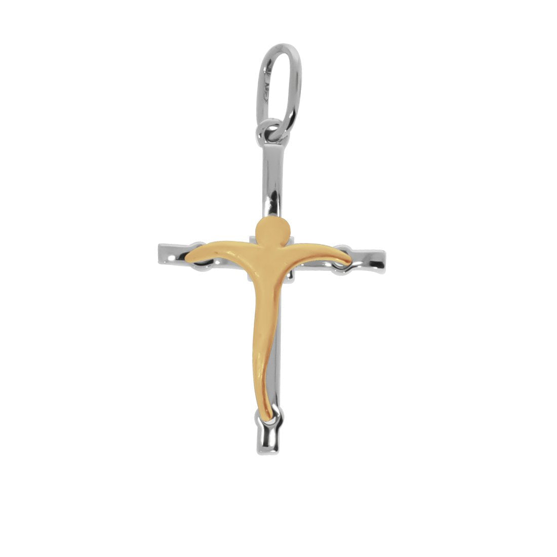 Cruz con Cristo Amarillo - Oro Blanco 14k