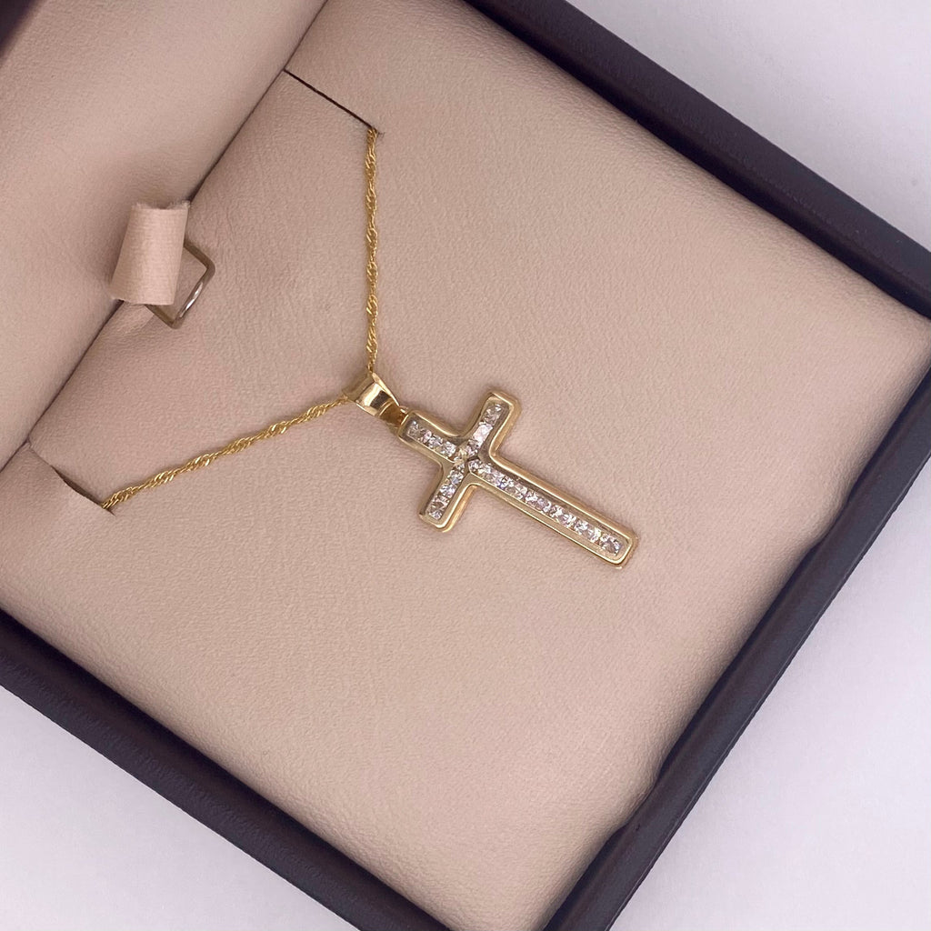 Cruz Oro 10k - Biselado con Zirconias 2.8 cm Alto