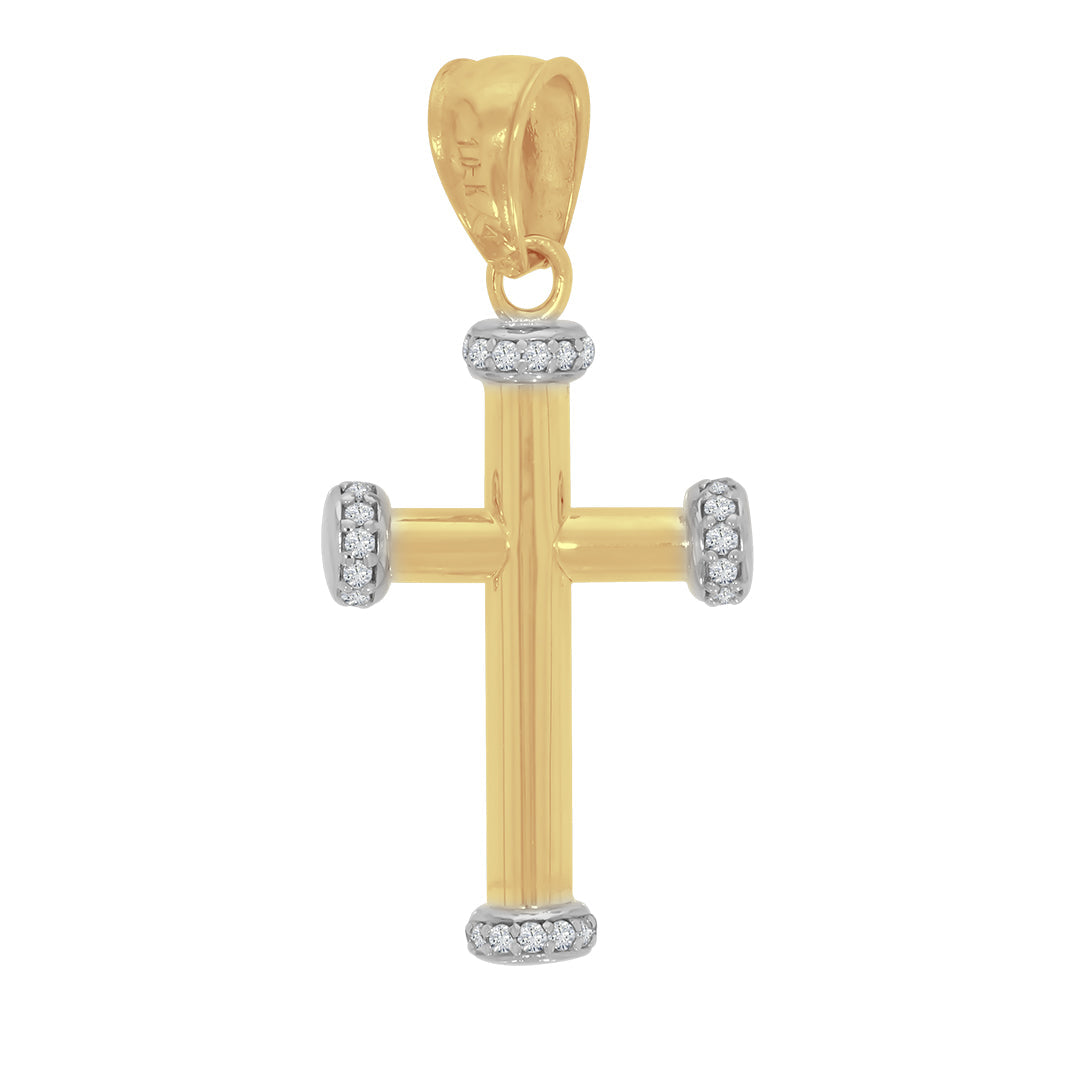 Cruz Lisa con Zirconias Oro 10k - 3 cm