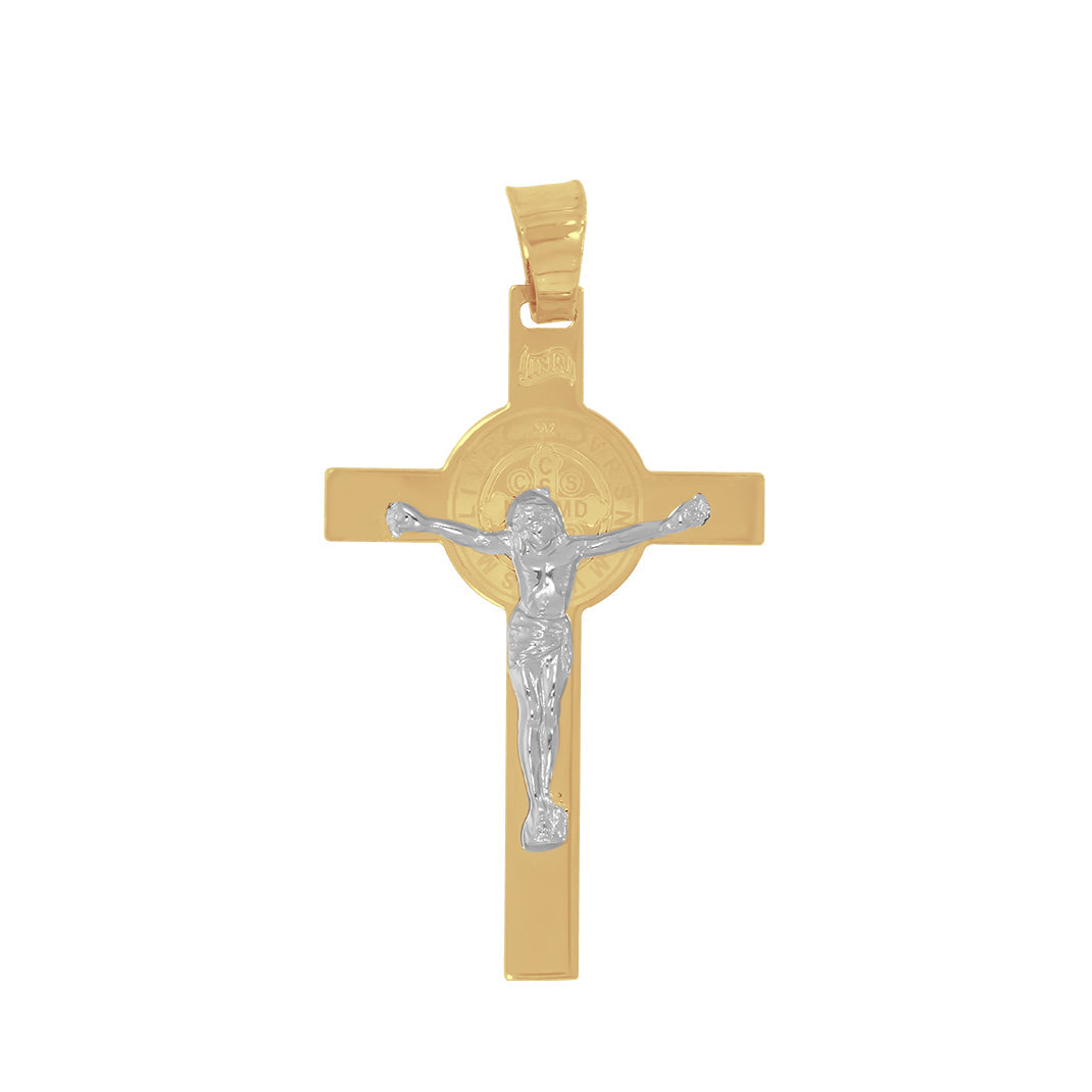 Cruz con Cristo y San Benito Oro 10k - 4.2 cm
