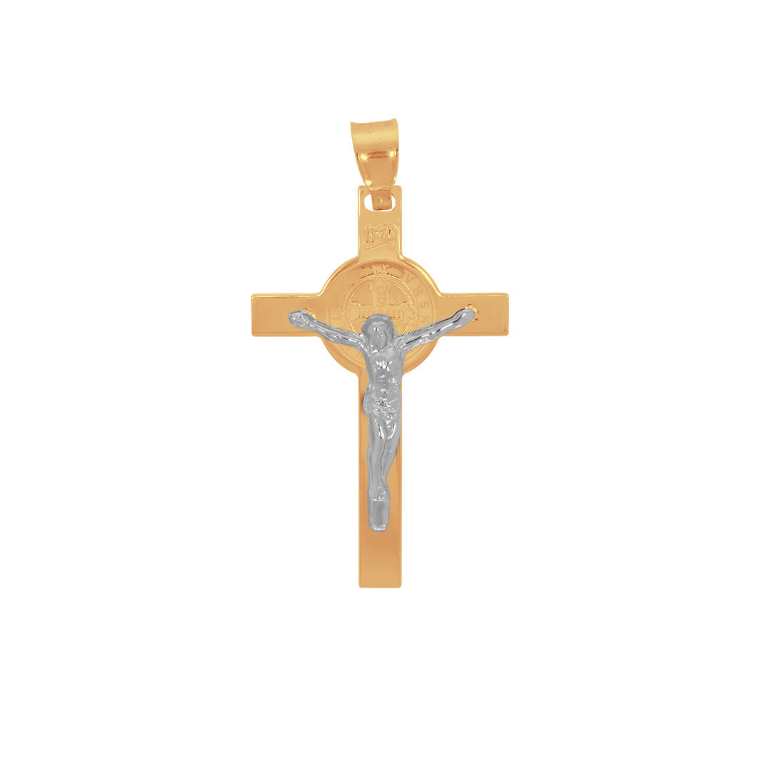 Cruz con Cristo y San Benito Oro 10k - 3.3 cm