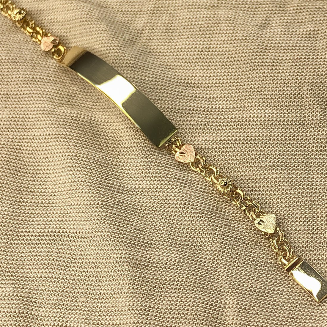 Esclava China Corazón y rocio, 11 cm Largo, Ancho 4 mm, Oro 10k