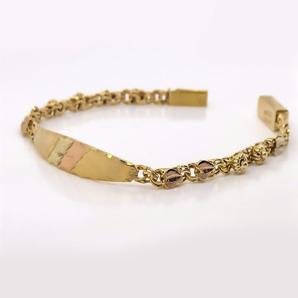 Esclava China Corazón y rocio, 12 cm Largo, Ancho 4 mm, Oro 10k