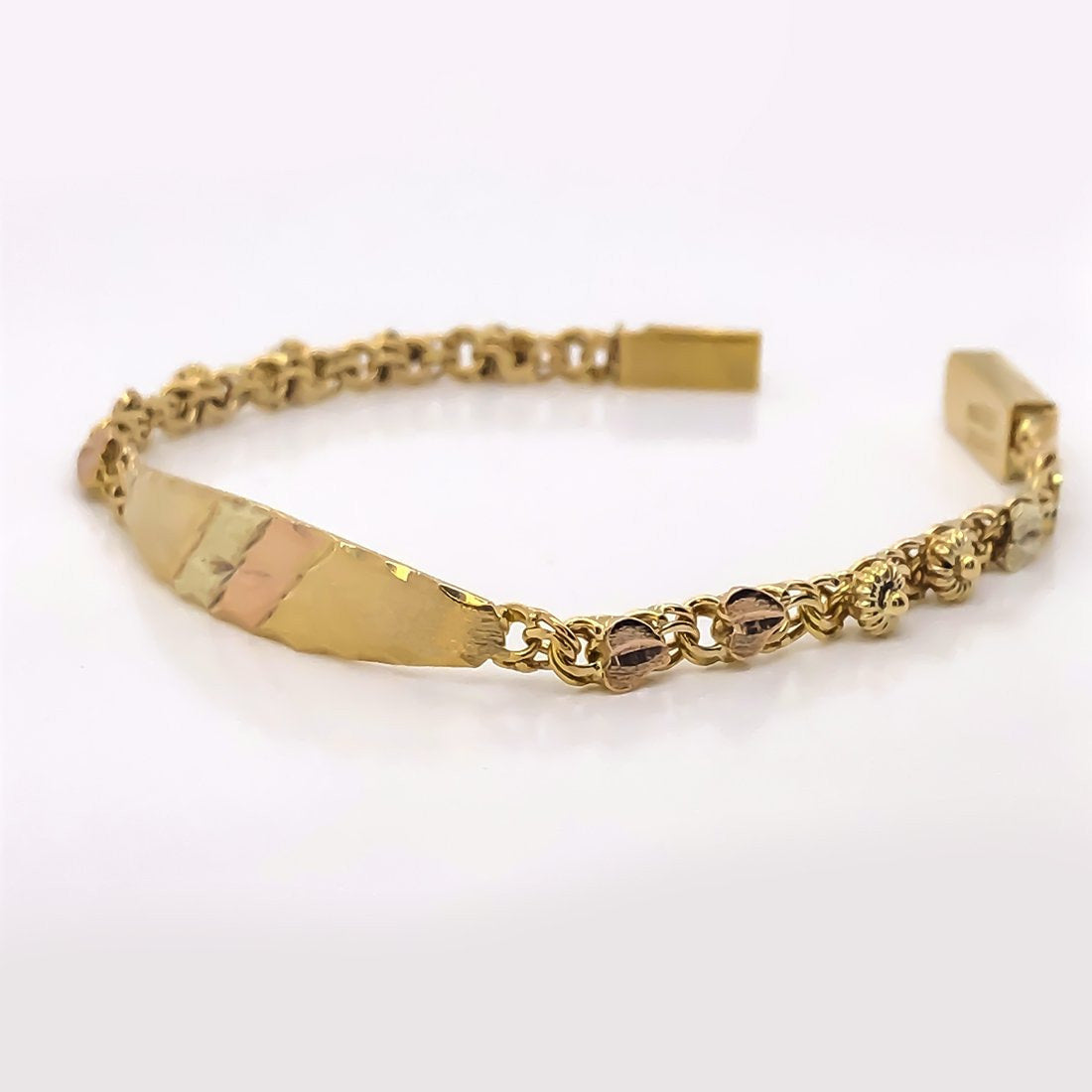Esclava China Corazón y rocio, 12 cm Largo, Ancho 4 mm, Oro 10k