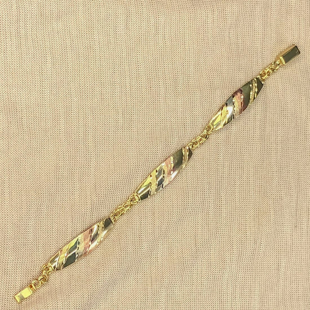 Esclava China con Placas, 12.5 cm Largo, Ancho 7 mm, Oro Florentino 10k