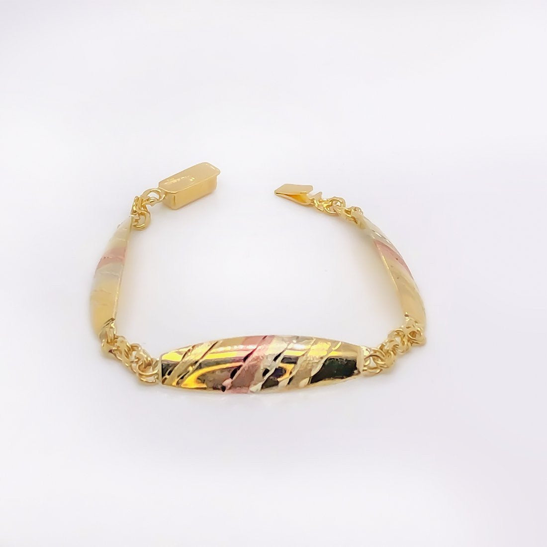 Esclava China con Placas, 12.5 cm Largo, Ancho 7 mm, Oro Florentino 10k
