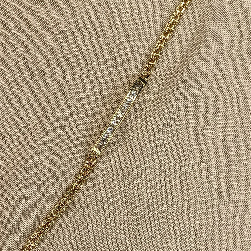 Esclava China, Placa con Zirconias 13 cm Largo, Ancho 3.5 mm, Oro 10k