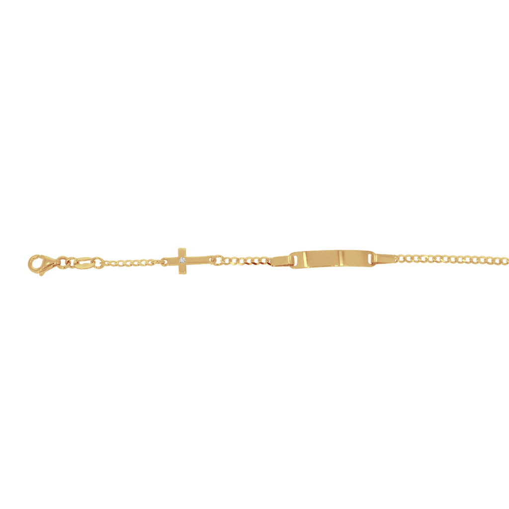Esclava Oro 14k - Placa con Cruz, Ajustable de 12 a 14 cm