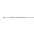 Esclava Oro 14k - Placa con Cruz, Ajustable de 12 a 14 cm