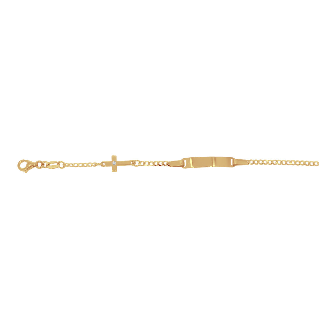Esclava Oro 14k - Placa con Cruz, Ajustable de 12 a 14 cm