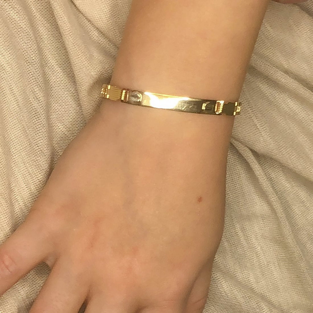 Esclava Oro 10k - Tejido tipo Rolex, 13-14 cm Largo, Ancho 4 mm