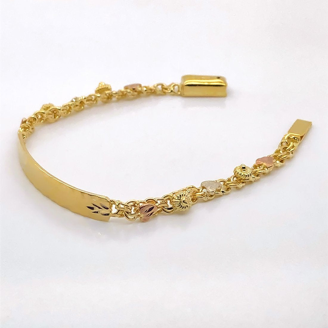 Esclava Oro 10k - Tejido China Corazón, 12 cm Largo, Ancho 4 mm