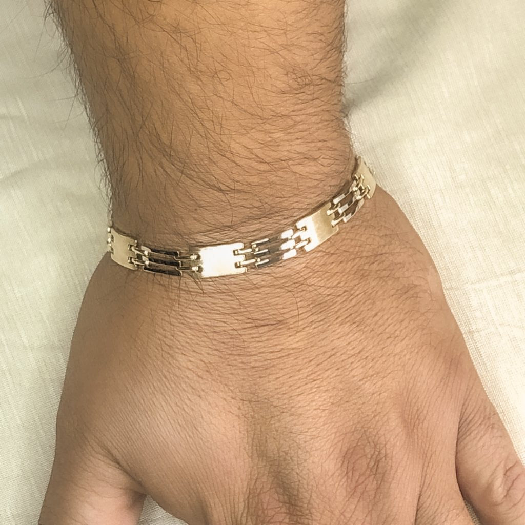 Esclava Oro 10k, plaquitas Oro Combinado, 22 cm Largo, Ancho 8 mm, Oro 10k