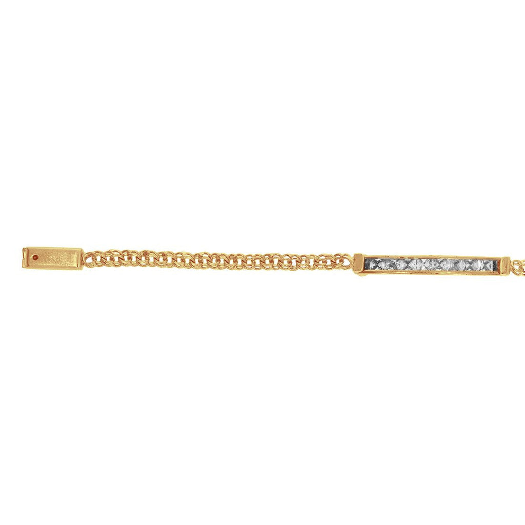 Esclava China Placa con Zirconias, 19 cm Largo, Ancho 3.5 mm, Oro 10k