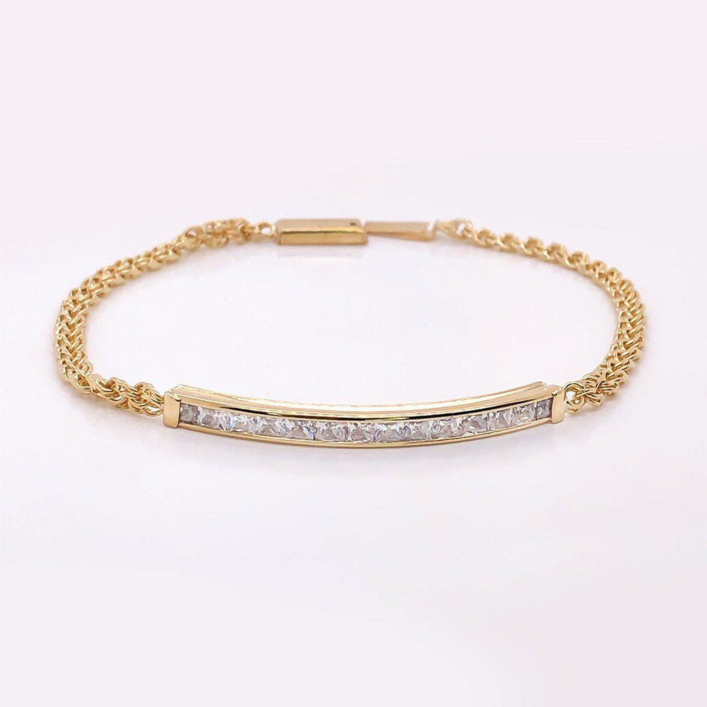 Esclava China Placa con Zirconias, 19 cm Largo, Ancho 3.5 mm, Oro 10k