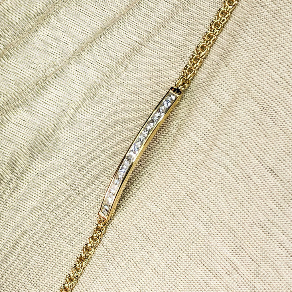 Esclava China Placa con Zirconias, 19 cm Largo, Ancho 3.5 mm, Oro 10k