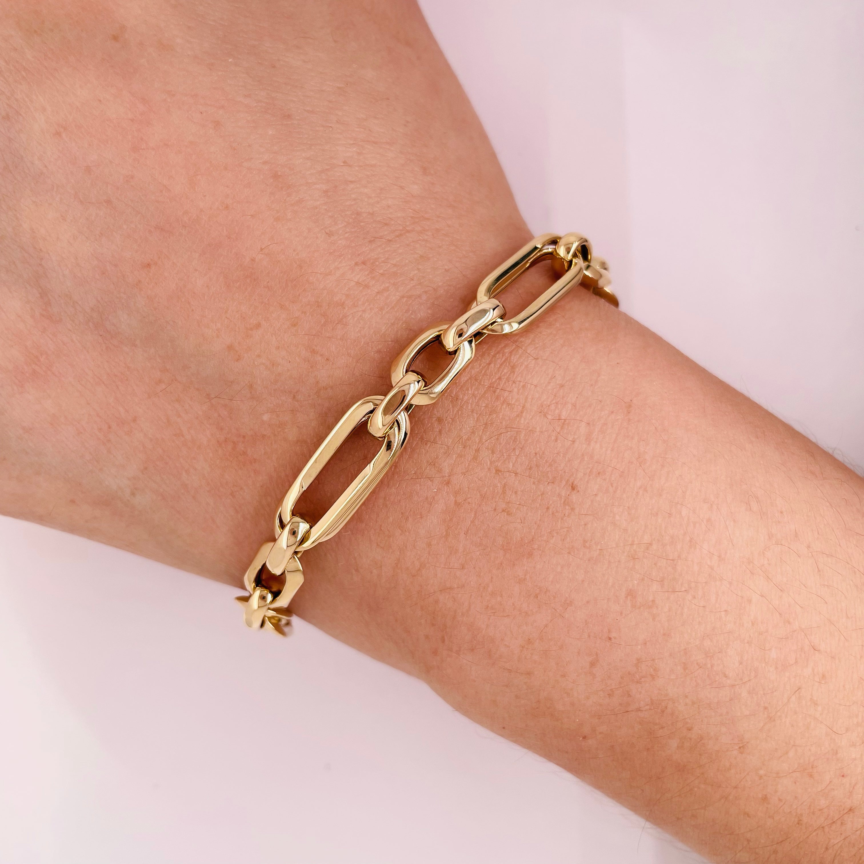 Pulsera Oro 14k - Tejido Doble Oval, 8 mm Ancho, 19.5 cm Largo