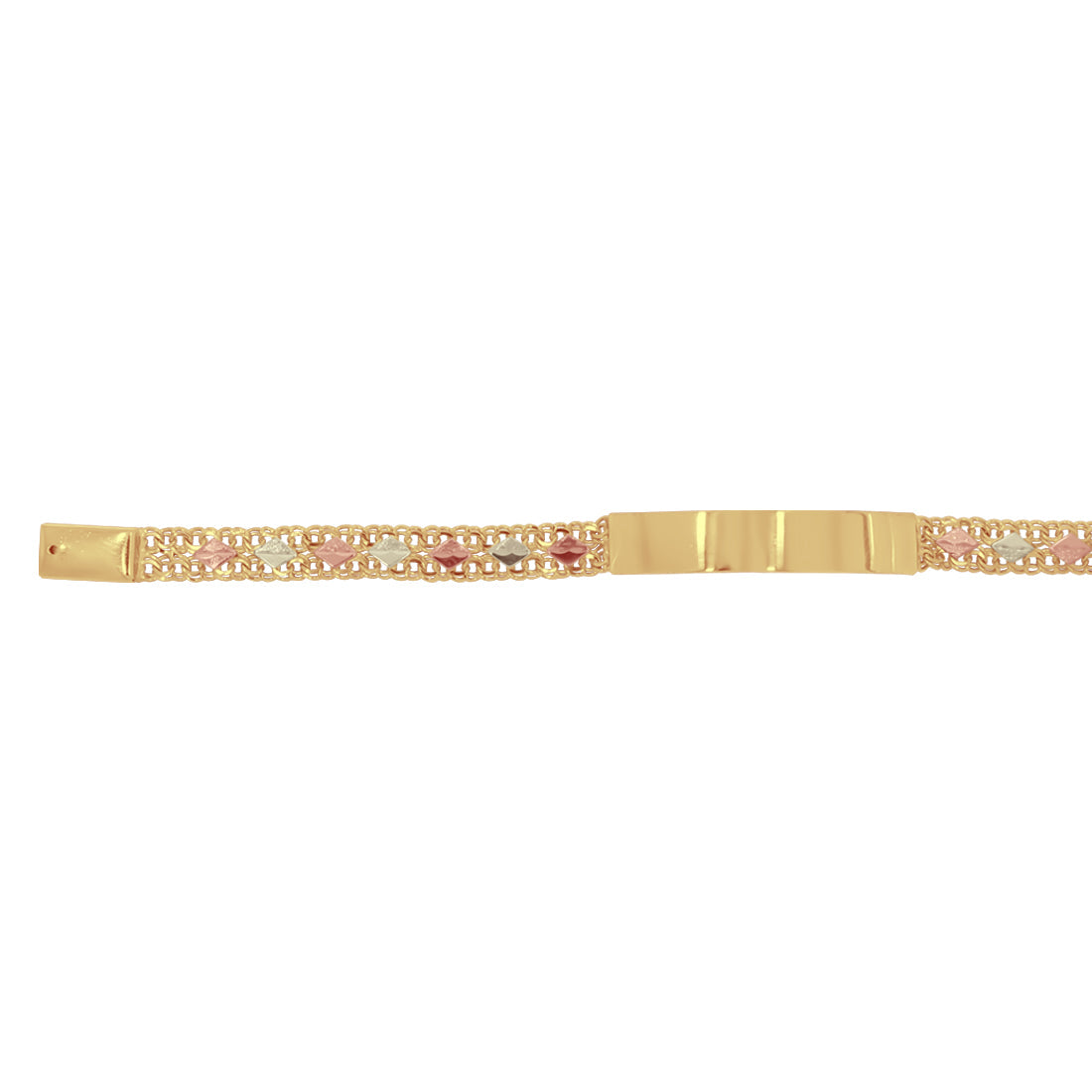 Esclava China Oro 10k, dos hilos con Rombos, 18 cm Largo, ancho 8 mm, Oro 10k