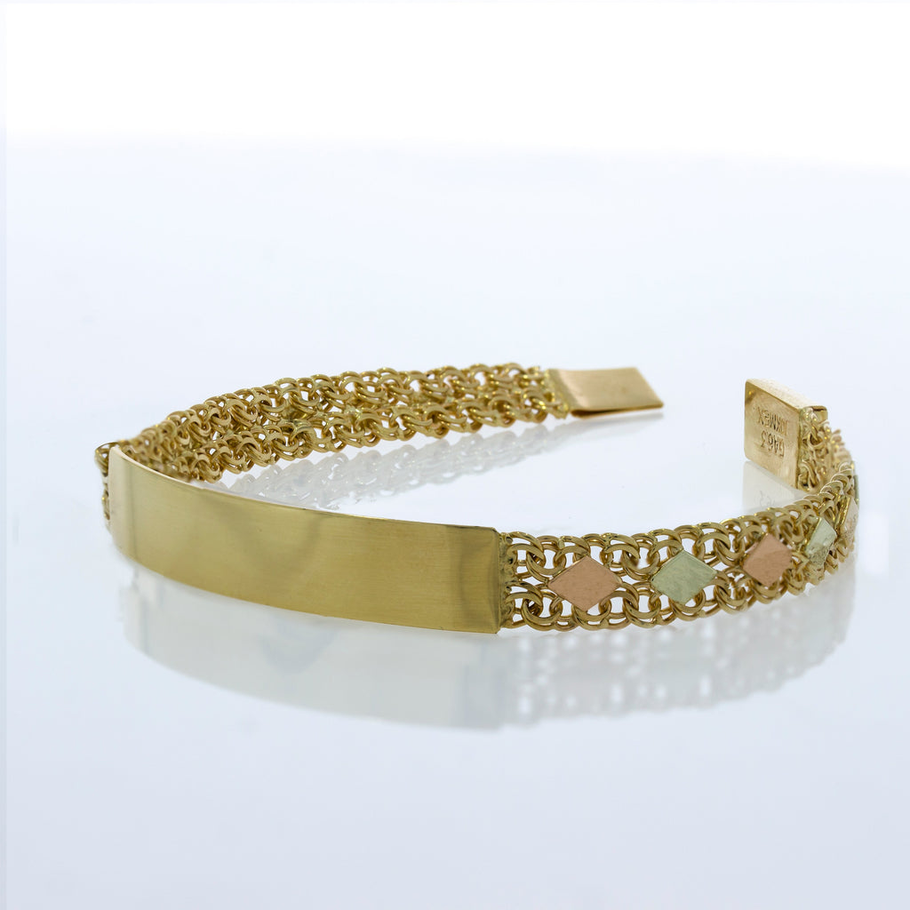 Esclava China Oro 10k, dos hilos con Rombos, 18 cm Largo, ancho 8 mm, Oro 10k