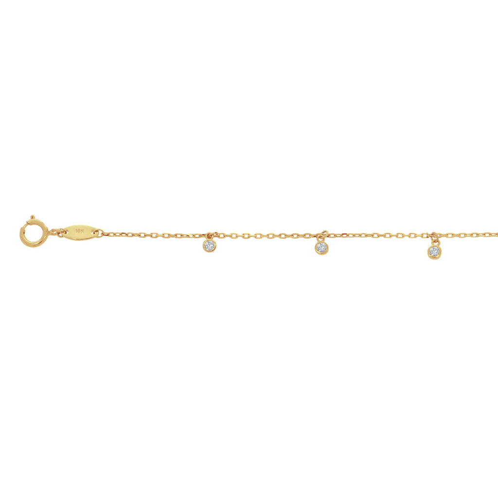Tobillera Oro 10k - Zirconias Colgando, Largo 24-26 cm