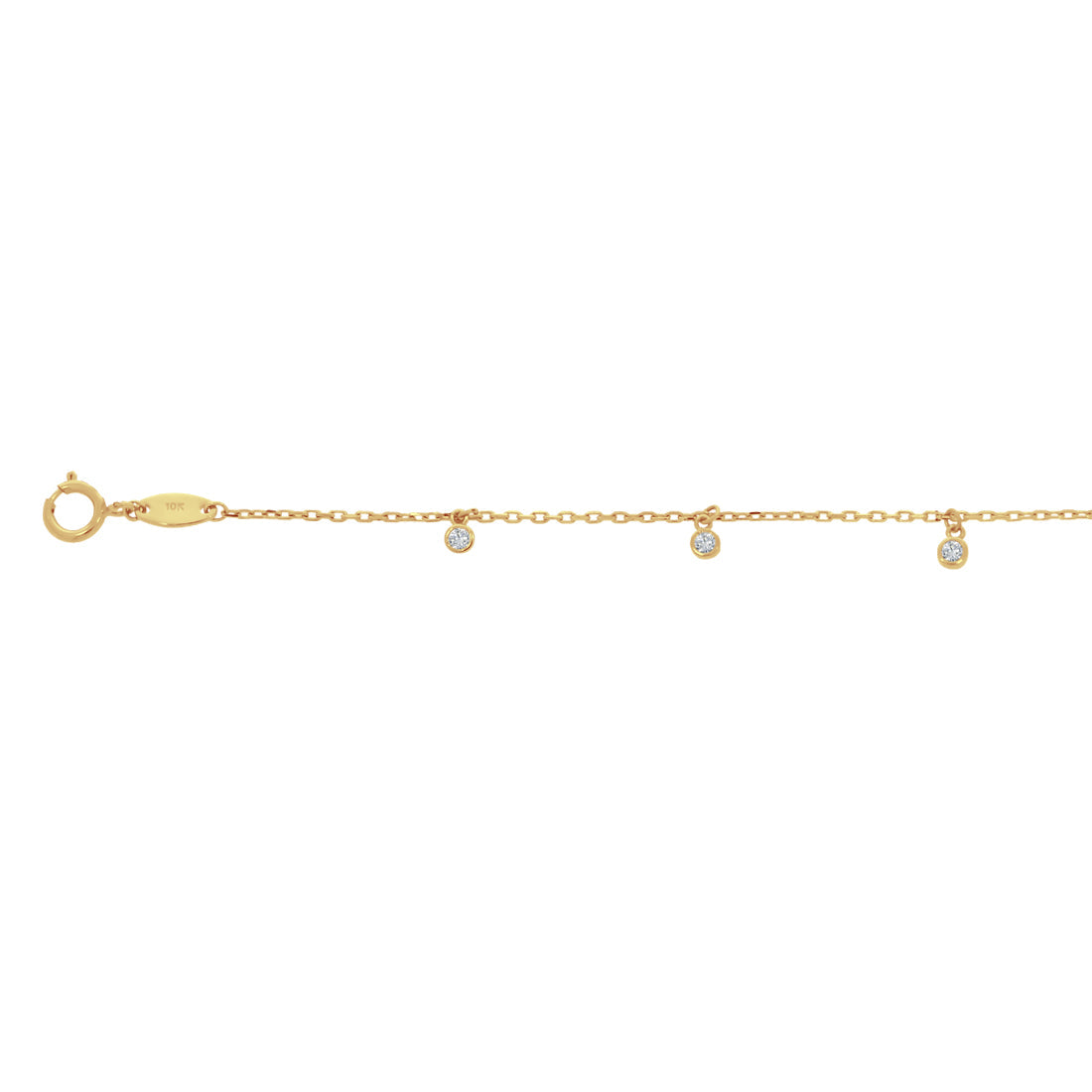 Tobillera Oro 10k - Zirconias Colgando, Largo 24-26 cm