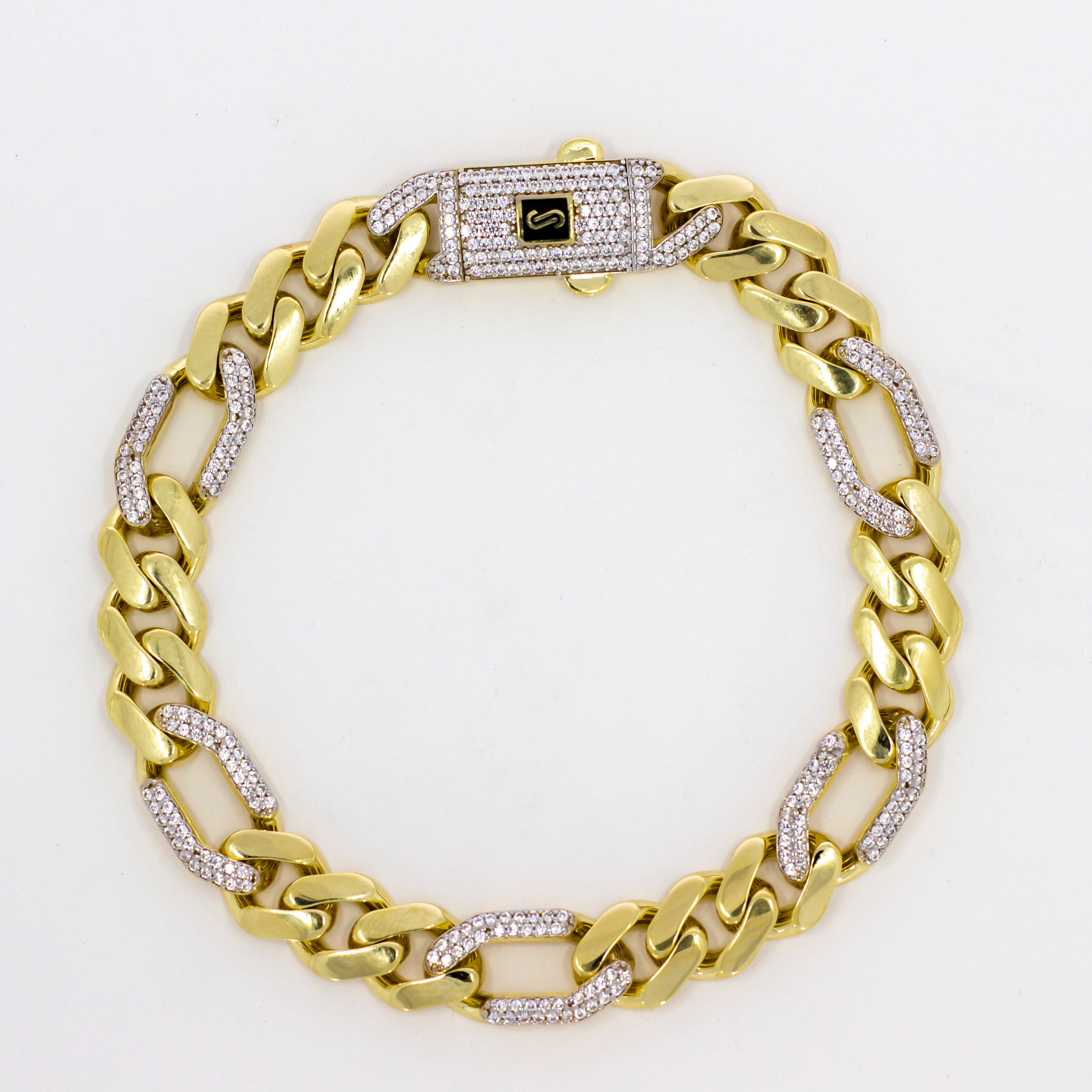 Pulso Oro 10k - Estilo 3x1 con Zirconias de 20.5 cm Larga