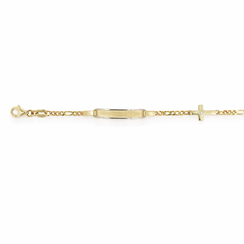 Esclava Oro 10k - Placa con Cruz, Ajustable de 12 a 14 cm