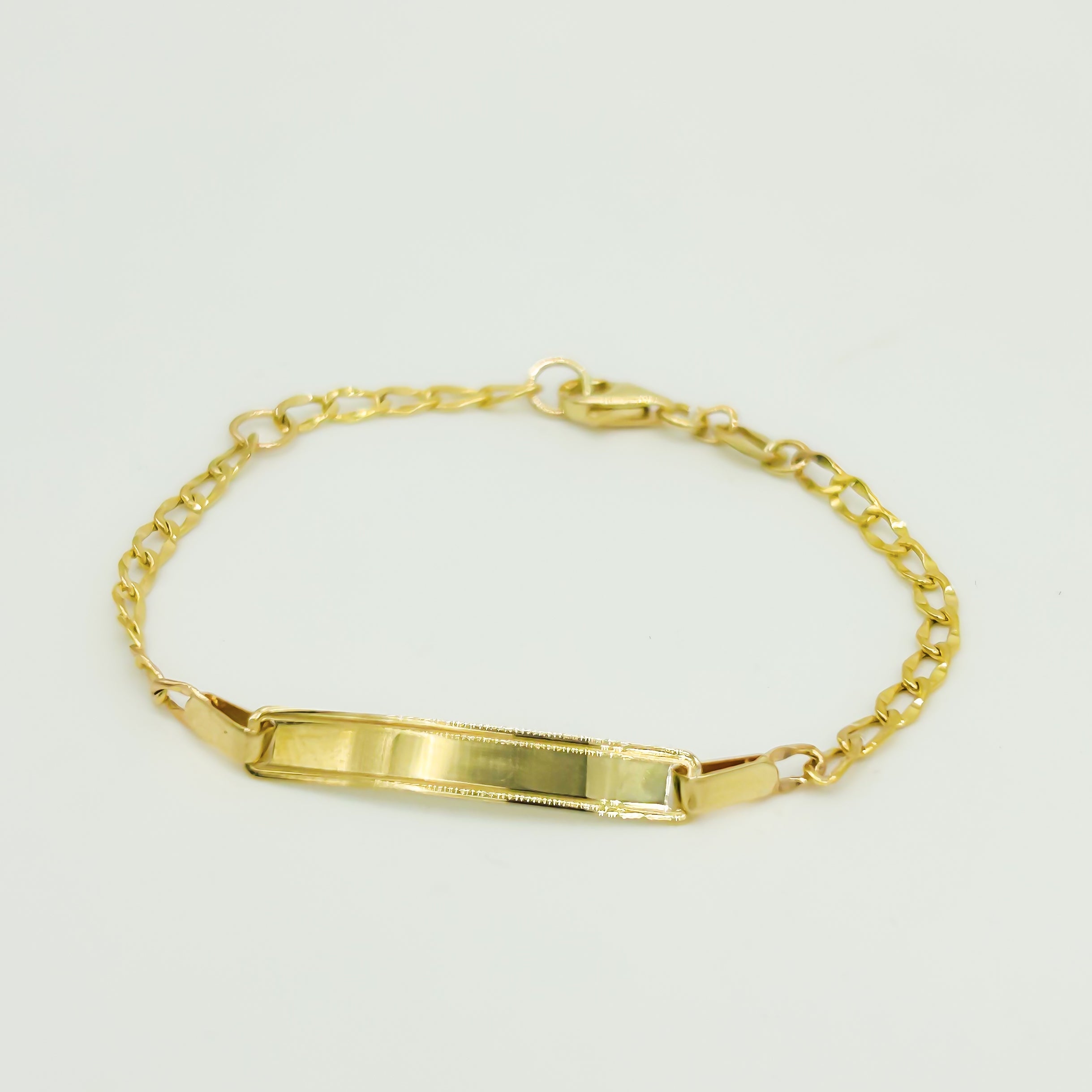 Esclava Oro 10k - Eslabones con Placa, Ajustable de 12 a 14 cm