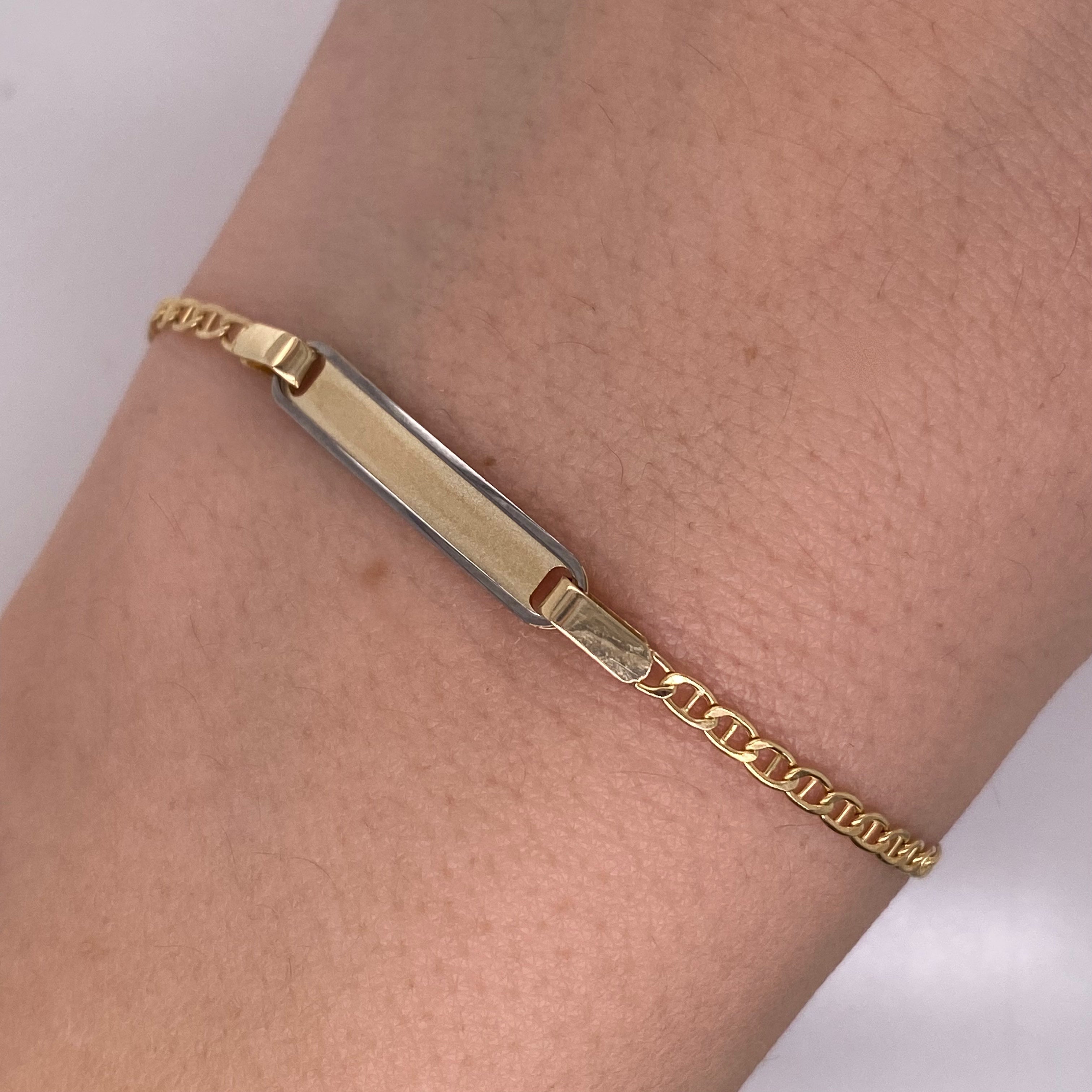 Esclava Oro 14k - Tejido Marinero con Placa 12-14 cm