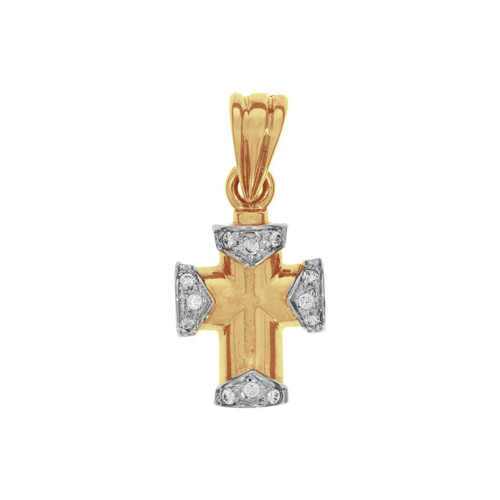 Cruz con Extremo Platinado y Zirconias - Oro 10k