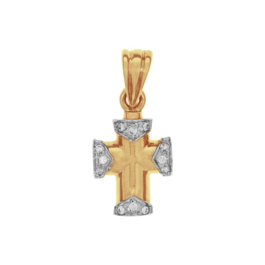 Cruz con Extremo Platinado y Zirconias - Oro 10k